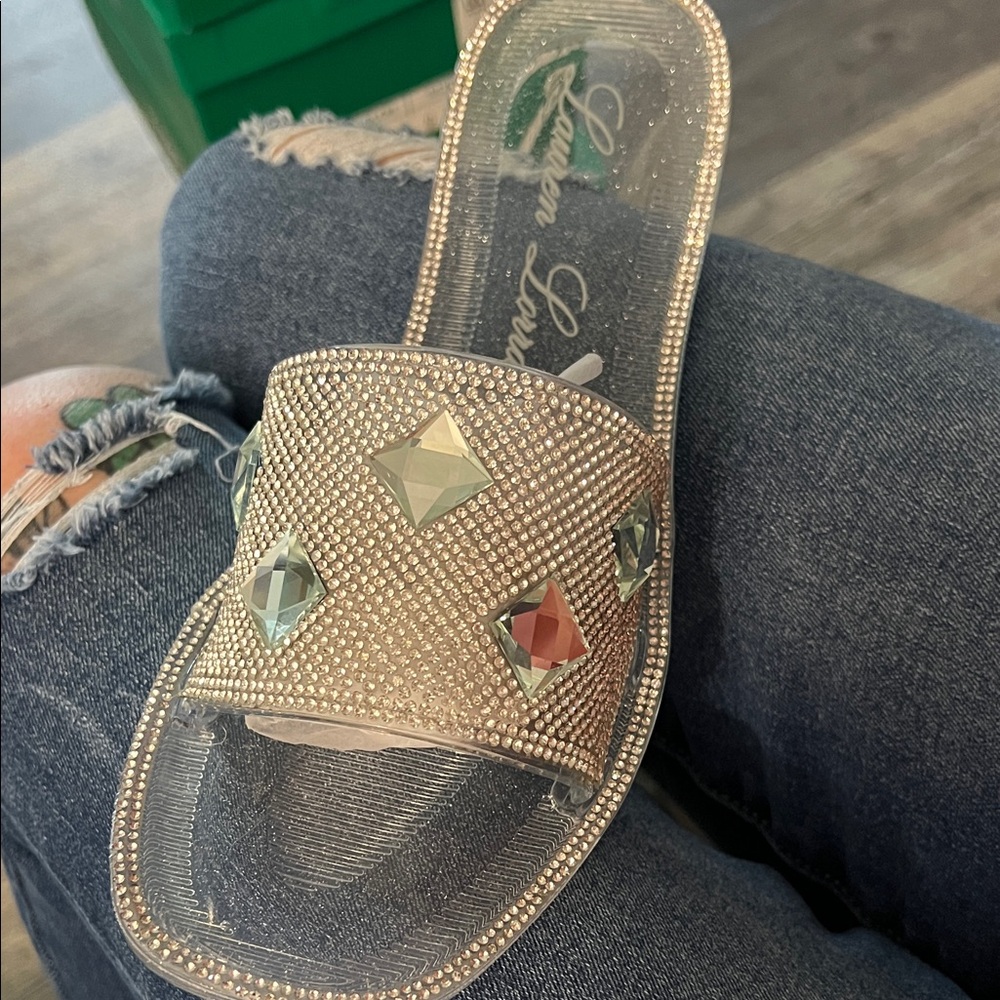 Rhinestone Embellished Slide Sandals